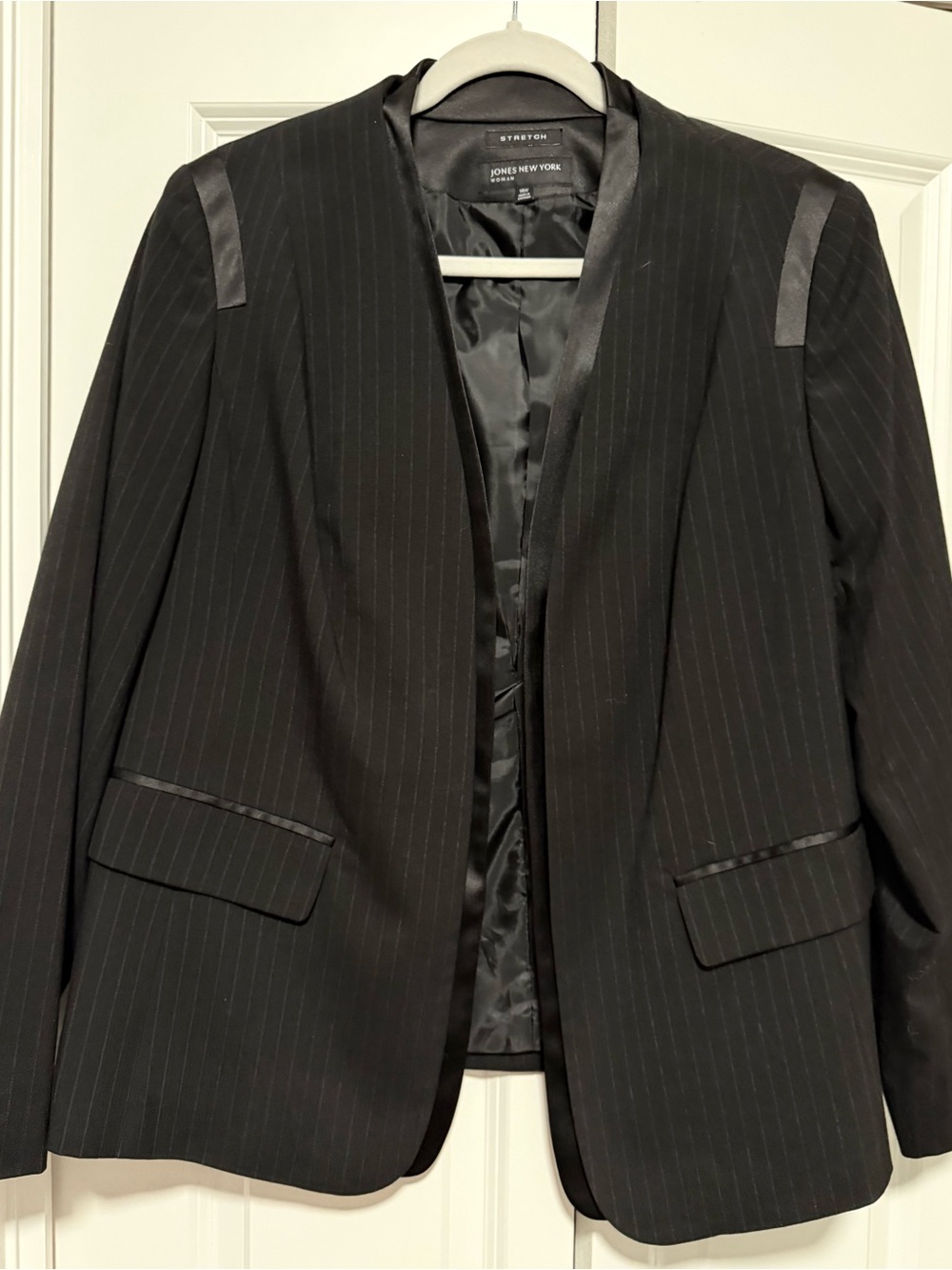 Jones New York Black Pinstripe Blazer & Pants Set 14 Jacket & 16W Pants